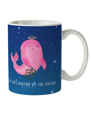 Mr. & Mrs. Panda Tasse Sternzeichen Jungfrau mit Spruch in Sternenhimmel Blau