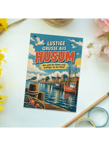 Postkarte Hafen nostalgisch Design mit Spruch in Weiß