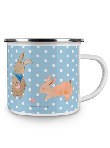 Mr. & Mrs. Panda Camping Emaille Tasse Hasen Muschel ohne Spruch in Blau Pastell