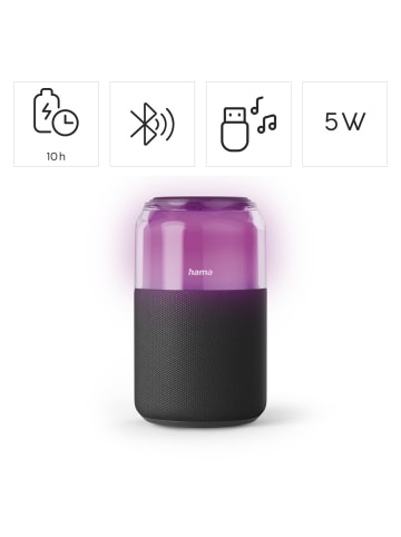 Hama Bluetooth-Lautsprecher "Can Speaker", 4 LED-Licht-Modi, 5W, Schwarz