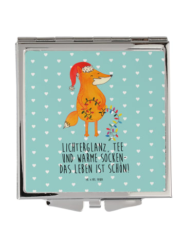 Mr. & Mrs. Panda Quadratischer Spiegel Fuchs Weihnachten mit Spruch in Türkis Pastell