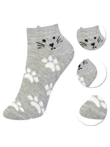 LOREZA 12 Paar Kurzsocken - Katze - Mehrfarbig