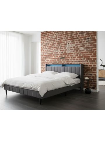 Beliani 3-tlg Doppelbett mit LED BEAULIEU in Grau/Schwarz