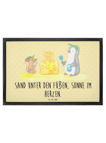 Mr. & Mrs. Panda Türvorleger Sommer Meer Strand mit Spruch in Gelb Pastell
