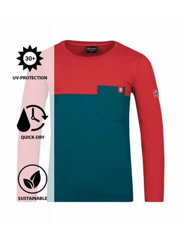 Trollkids Longsleeve "Bergen" in Petrolblau/Rot