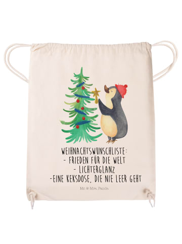Mr. & Mrs. Panda Sportbeutel Pinguin Weihnachtsbaum mit Spruch in Creme