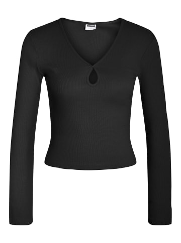 Noisy may Einfarbiges Langarm Shirt mit Loch Ausschnitt NMMAYA in Schwarz-2