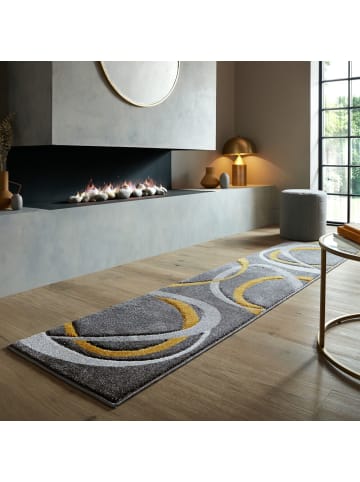 KADIMA DESIGN Abstrakter, moderner Designerteppich in Grau-Ocker