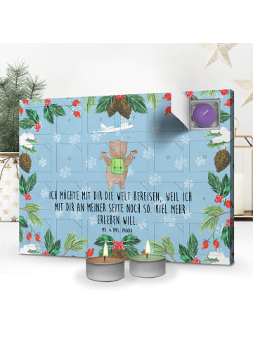 Mr. & Mrs. Panda Duftkerzen Adventskalender Bär Flugzeug mit Spruch in Eisblau