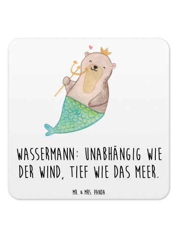 Mr. & Mrs. Panda Glasuntersetzer Wassermann Astrologie mit Spruch in Weiß