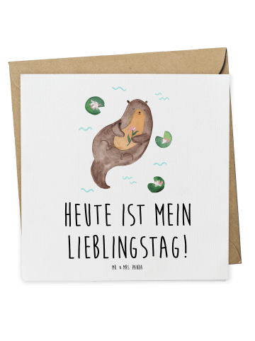 Mr. & Mrs. Panda Glückwunschkarte Otter Seerose mit Spruch in Weiß
