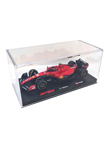 Bburago Modellauto F1 Ferrari SF-23 #55 Sainz mit Helm, Maßstab 1:43 in rot