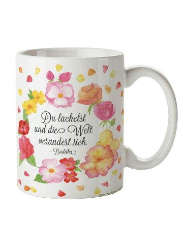 Mr. & Mrs. Panda Kaffeebecher Du Lächelst mit Spruch in Bunt