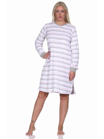 NORMANN Frottee Nachthemd langarm Bündchen Blockstreifen - 77671 in rosa