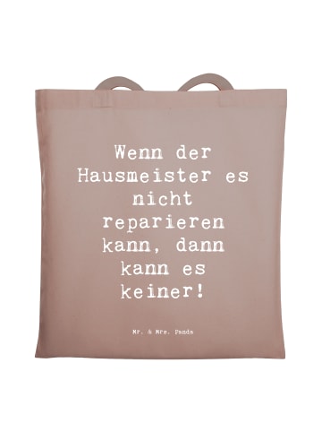 Mr. & Mrs. Panda Umhängetasche Spruch Hausmeister Hilfe mit Spruch in Braun Pastell