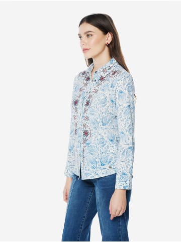 KOROSHI Damenhemd mit Kaschmirmuster bestickt in blau