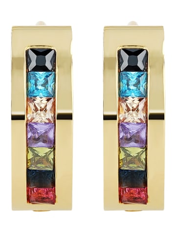 Adeliás Damen Ohrringe – Klappcreole aus Edelstahl mit Strass Steinchen in gold