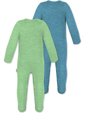 Normani Outdoor Sports 2x MERINO Babystrampler Levin in Grün/Blau