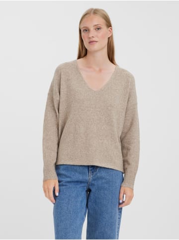 Vero Moda V-Ausschnitt Feinstrick Pullover Langarm Sweater VMDOFFY in Braun