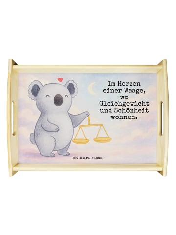 Mr. & Mrs. Panda Holztablett Waage Astrologie Design mit Spruch in Weiß
