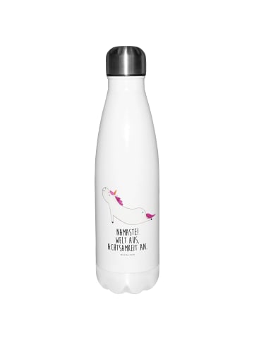 Mr. & Mrs. Panda Trinkflasche Edelstahl Einhorn Yoga mit Spruch in Weiß