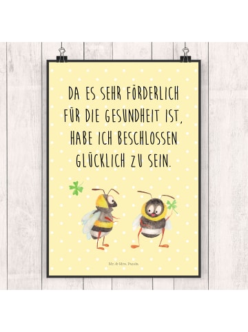 Mr. & Mrs. Panda Bild Hummeln Kleeblatt mit Spruch in Gelb Pastell