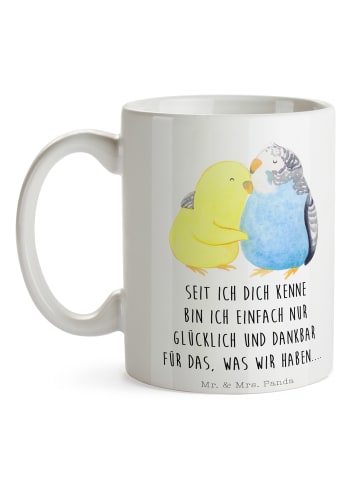 Mr. & Mrs. Panda Trinkbecher Wellensittich Liebe mit Spruch in Weiß