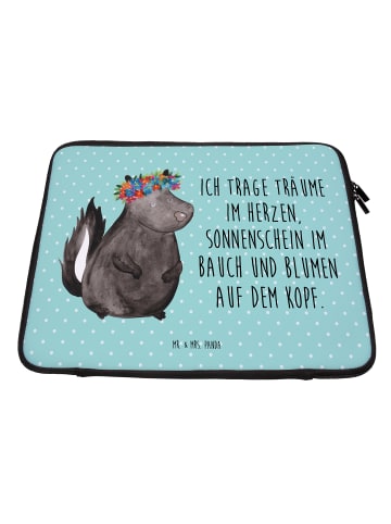 Mr. & Mrs. Panda Laptop Tasche Stinktier mit Spruch in Türkis Pastell