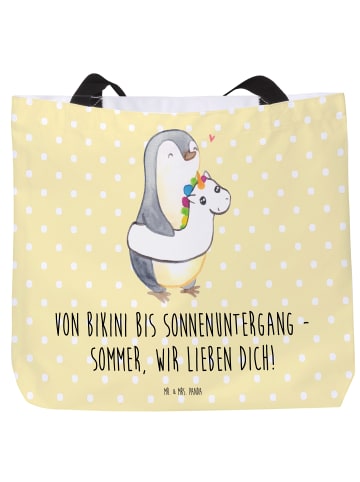 Mr. & Mrs. Panda Schultertasche Sommer Meer Strand mit Spruch in Gelb Pastell