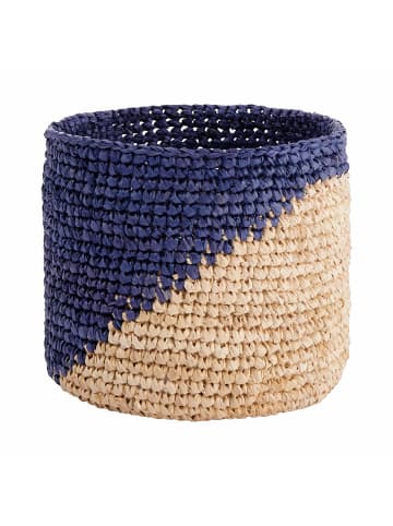 Butlers Korb handgefertigt aus Raffia Ø13cm ISALO in Natur-Blau