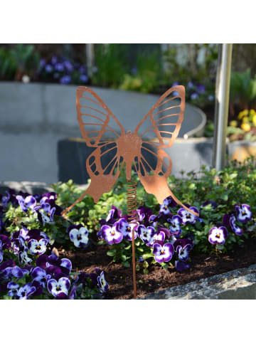 UNUS Gartenstecker Schmetterling im 2er Set mit Wackelfeder in Rostoptik in Braun