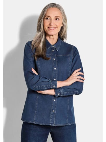 GOLDNER Jeansbluse Stilvolle Denim-Bluse mit Druckknöpfen in blau