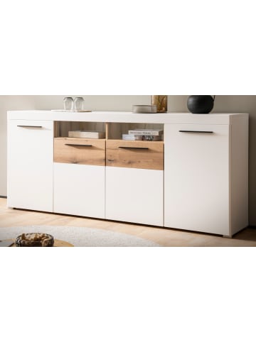 Furn.Design Sideboard weiß matt, Evoke Eiche, Kommode 205 cm, Soft-Close-Funktion