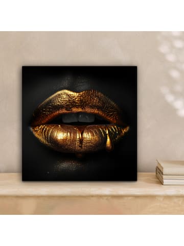 MuchoWow Leinwand Bilder Goldene Lippen