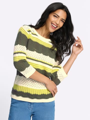 Sieh an! 3/4-Arm-Pullover in khaki-zitrone-gemustert