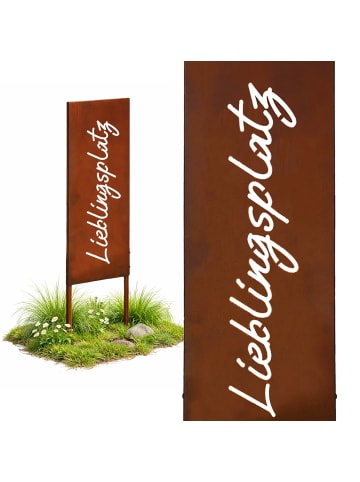 relaxdays Edelrost-Gartendeko "Lieblingsplatz" in Braun - 85 x 28 cm