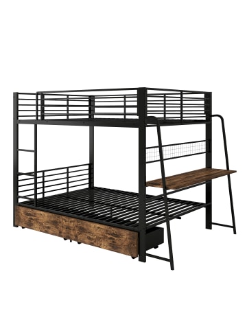 ABRIHOME Hochbett in Schwarz 140x200 cm mit Schreibtisch, LED und Schubladen