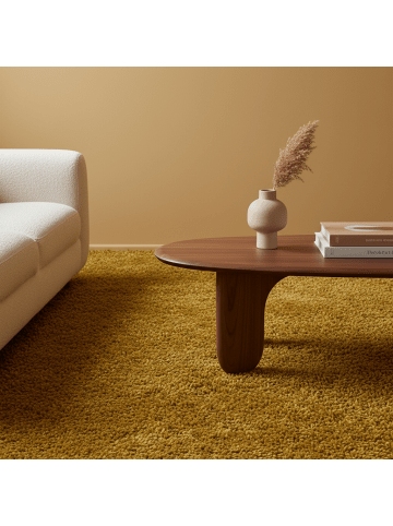 KADIMA DESIGN Teppich Hochflor Shaggy Waschbar Einfarbig SPREE Strapazierfähig in Gold