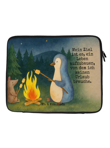 Mr. & Mrs. Panda Laptop Case Pinguin Lagerfeuer Design mit Spruch in Weiß