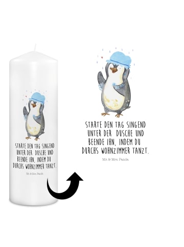 Mr. & Mrs. Panda Wachskerze Pinguin Duschen mit Spruch in Weiß