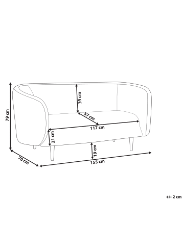 Beliani 2-Sitzer Sofa LOEN in Beige/Gold - (W) 155 x (H) 79 x (L) 70 cm
