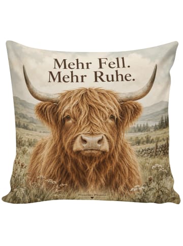 Mr. & Mrs. Panda Kissen Hochlandrind rustikal Design mit Spruch in Weiß