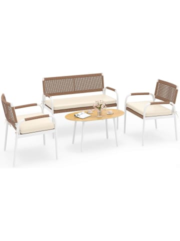 COSTWAY PE-Rattan Gartenmöbel Set mit Kissen in Beige