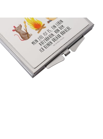 Mr. & Mrs. Panda Kosmetikspiegel Pinguin Lagerfeuer mit Spruch in Weiß
