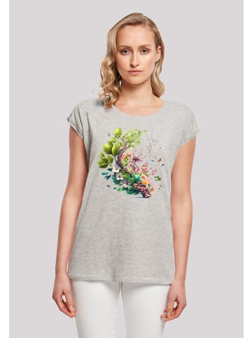 F4NT4STIC Extended Shoulder T-Shirt Baum mit Blumen in grau meliert
