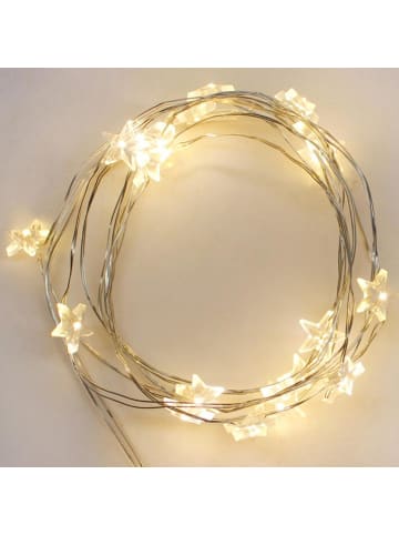 MARELIDA LED Drahtlichterkette Sterne 40 Tautropfen LED Timer Batterie in silber