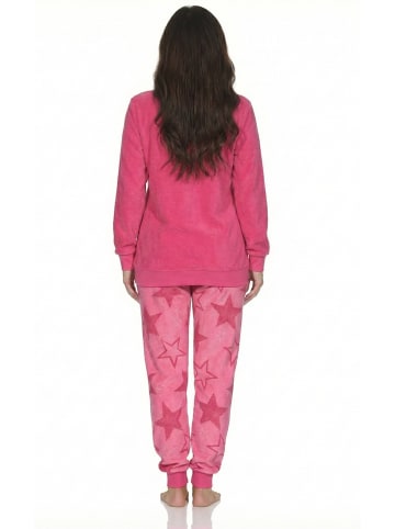 NORMANN Frottee Schlafanzug langarm Bündchen Sterne in pink