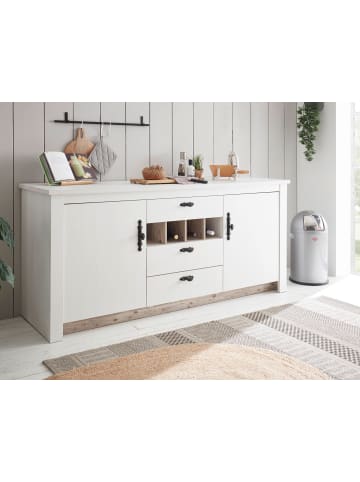Furn.Design Küchenschrank weiß Pinie Landhaus, Unterschrank für Spüle oder Kochfeld 202 cm