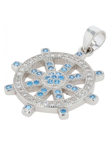 Adeliás Damen Anhänger Steuerrad aus 925 Silber mit Zirkonia in blau