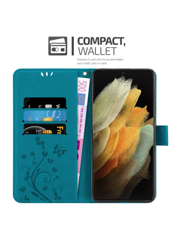 cadorabo Hülle für Samsung Galaxy S21 ULTRA Blumen Design in FLORAL BLAU